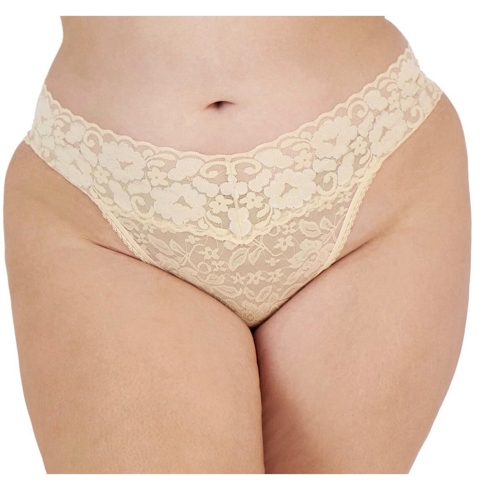 INC International Concepts Almond Latte Floral Lace Thong Panty 3X NWT